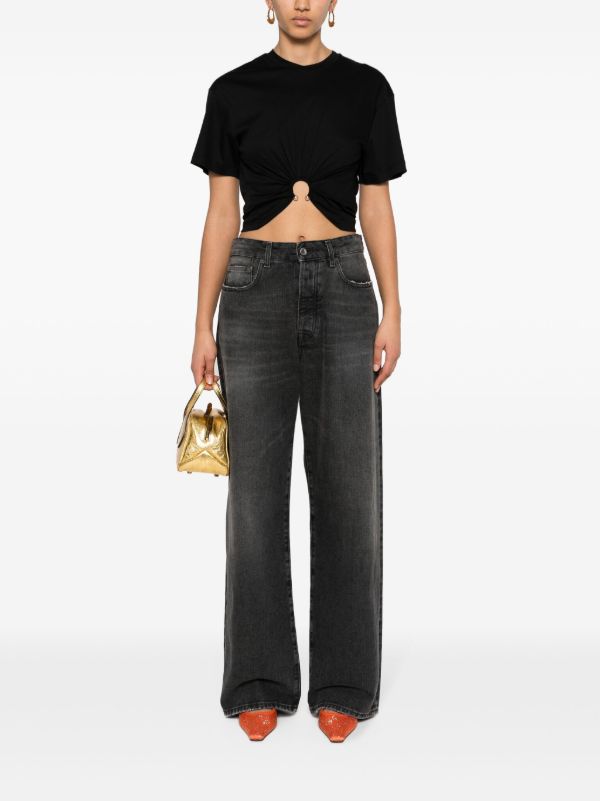 Browns Rabanne Black Cropped Cotton T-shirt | Browns T-Shirts & Jersey Shirts