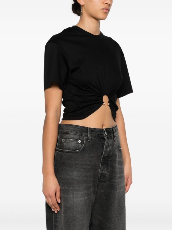 Browns Rabanne Black Cropped Cotton T-shirt | Browns T-Shirts & Jersey Shirts