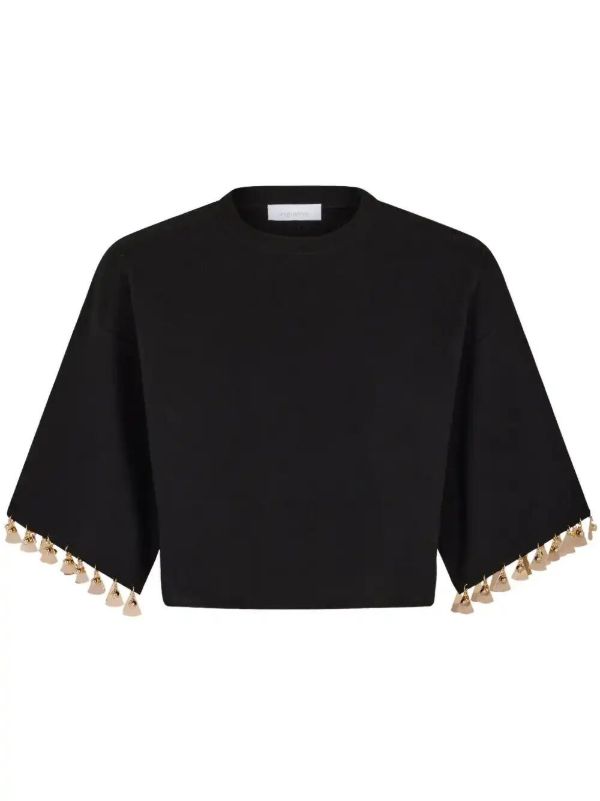 browns Rabanne Black Embellished Cropped Sweater | Browns T-Shirts & Jersey Shirts