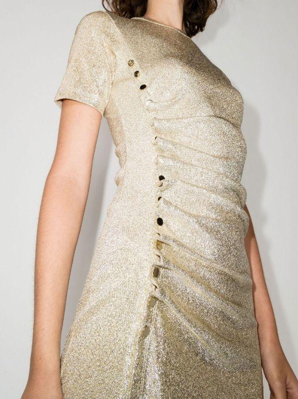 Browns Rabanne Gold Metallic Asymmetric Draped Mini Dress | Browns Cocktail & Party Dresses