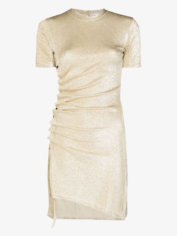 browns Rabanne Gold metallic asymmetric draped mini dress | Browns Cocktail & Party Dresses