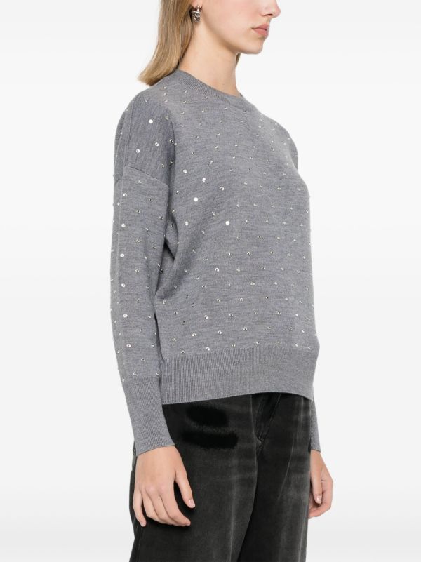 Browns Rabanne Grey Crystal-Embellished Wool Jumper | Browns Knitted Sweaters
