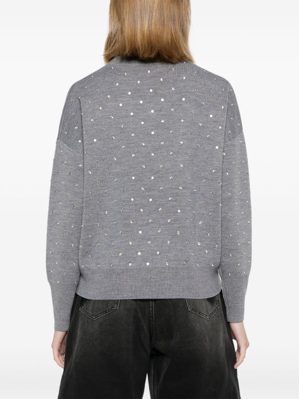 Browns Rabanne Grey Crystal-Embellished Wool Jumper | Browns Knitted Sweaters