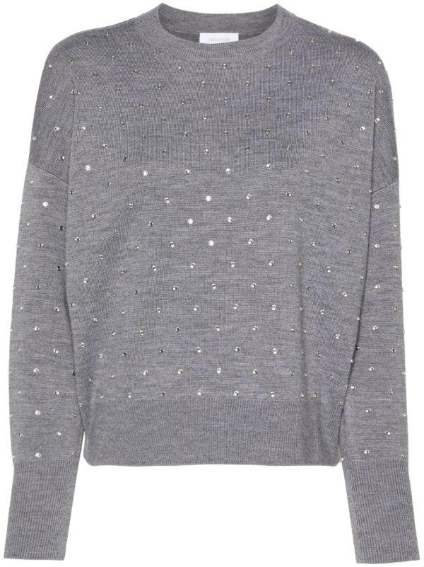 browns Rabanne Grey Crystal-Embellished Wool Jumper | Browns Knitted Sweaters