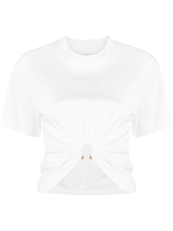 browns Rabanne White Ruched Cropped Cotton T-shirt | Browns T-Shirts & Jersey Shirts