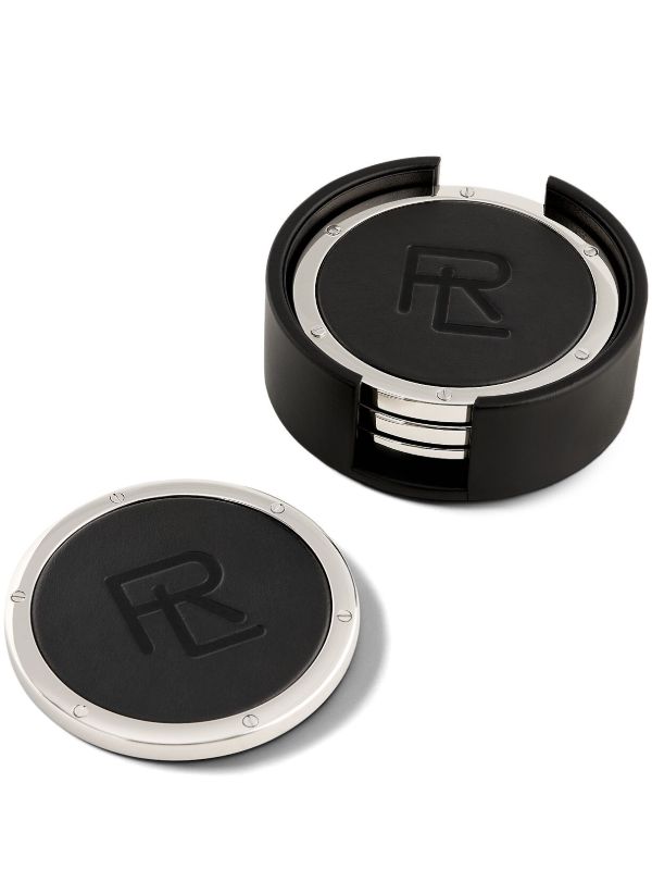 browns Ralph Lauren Home Black Leather Coaster Set | Browns Barware