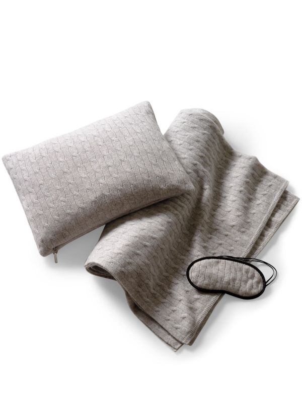 browns Ralph Lauren Home Grey The Iconic Cable Cashmere Travel Set | Browns Blankets & Throws
