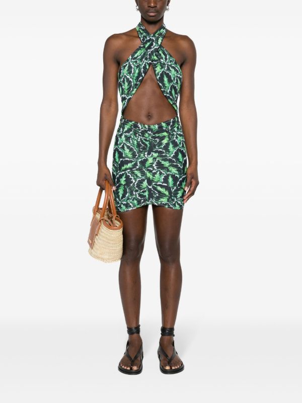 Browns Reina Olga Green Stallion Halterneck Mini Dress | Browns Day Dresses