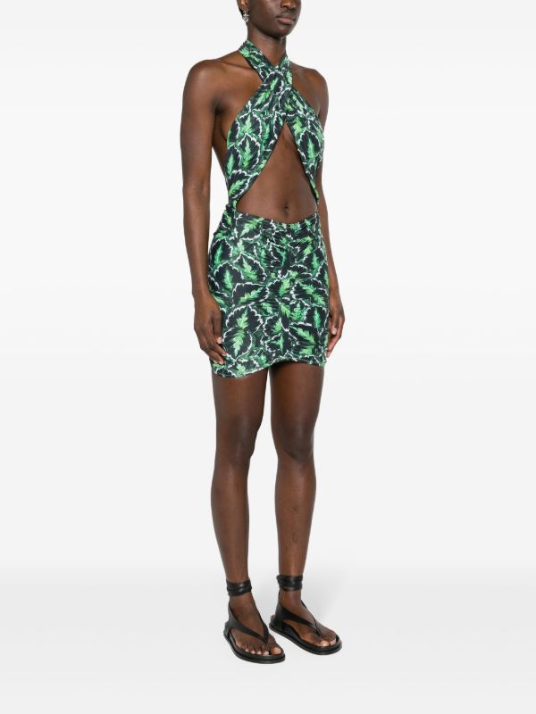 Browns Reina Olga Green Stallion Halterneck Mini Dress | Browns Day Dresses