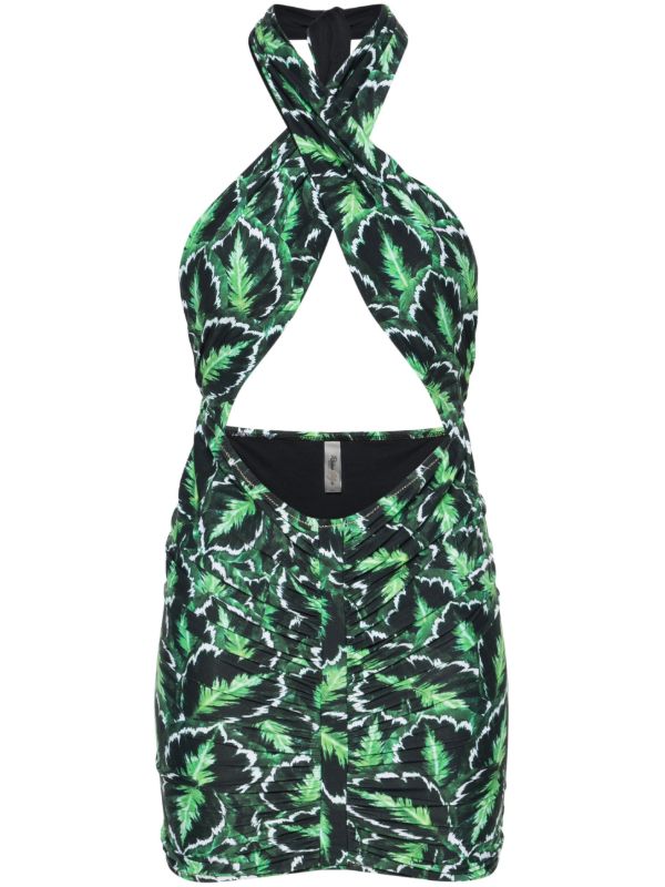 browns Reina Olga green Stallion halterneck mini dress | Browns Day Dresses