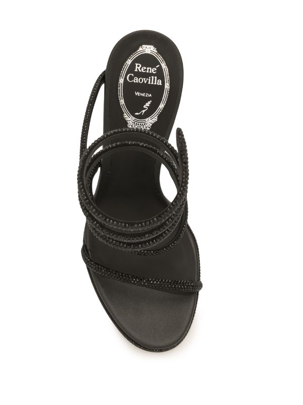Browns René Caovilla Black Cleo Crystal Embellished Sandals | Browns Sandals