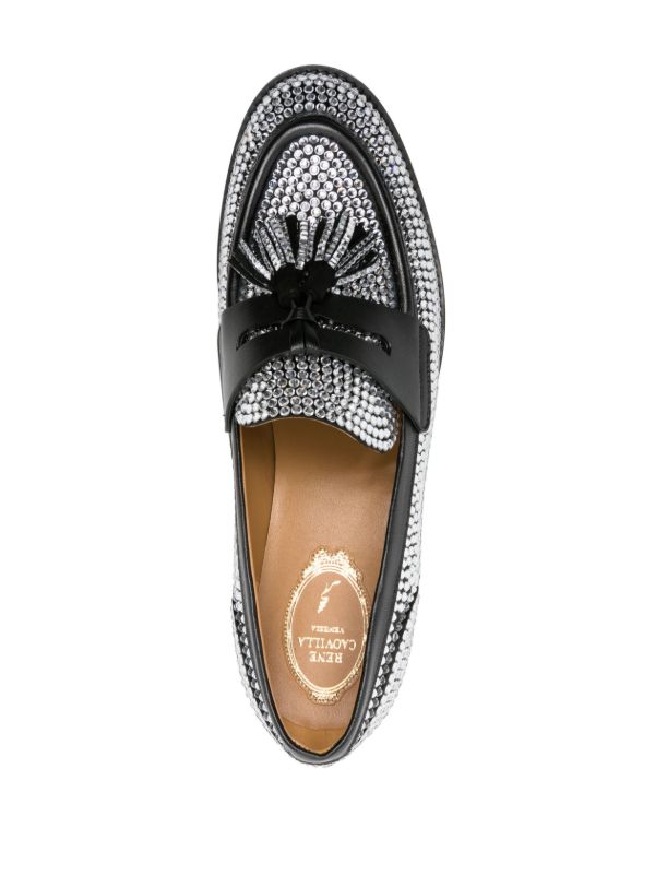 Browns René Caovilla Black Embellished Leather Loafers | Browns Loafers