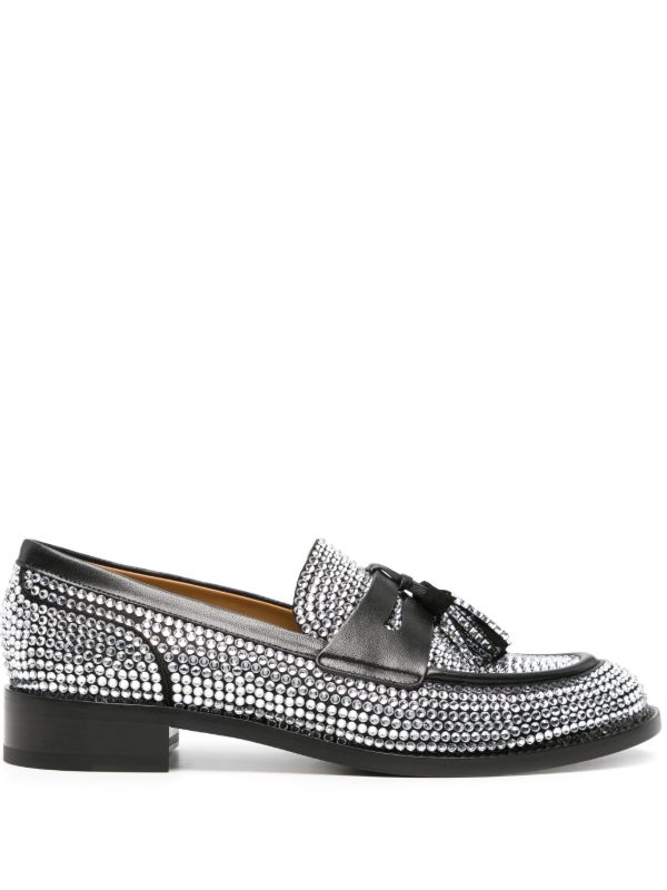 browns René Caovilla Black Embellished Leather Loafers | Browns Loafers