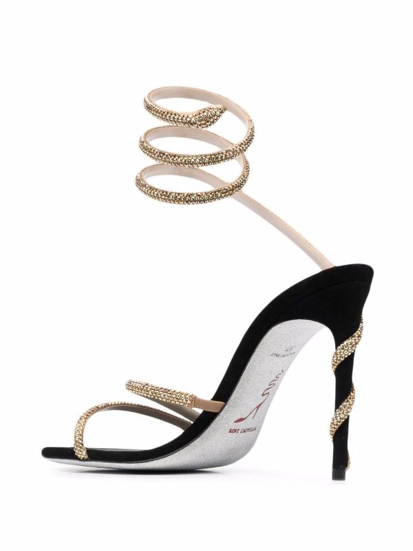 Browns René Caovilla Black Margot 120 Crystal Embellished Leather Sandals | Browns Sandals
