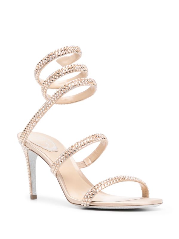 Browns René Caovilla Neutral Cleo 90 Satin Sandals | Browns Sandals