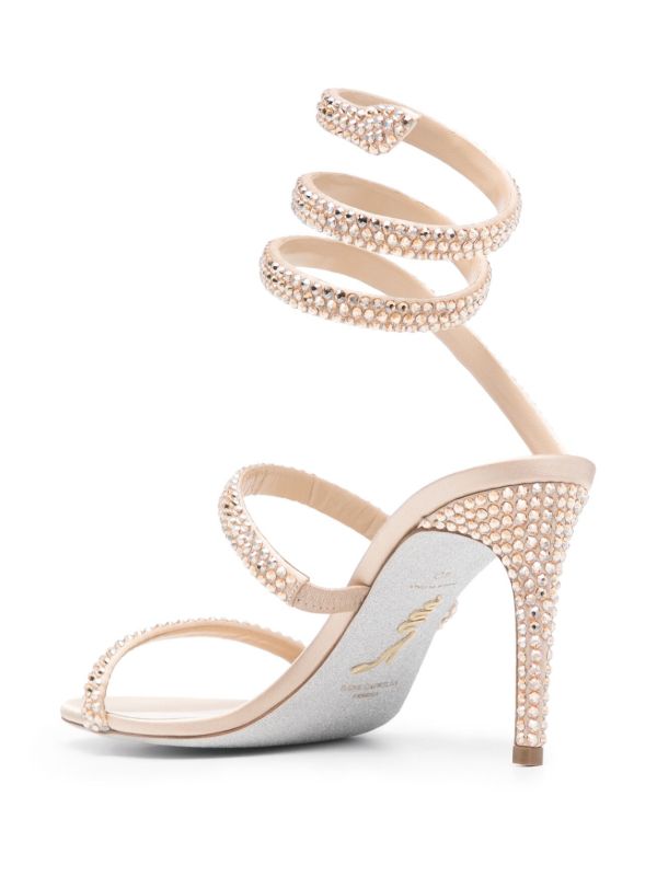 Browns René Caovilla Neutral Cleo 90 Satin Sandals | Browns Sandals