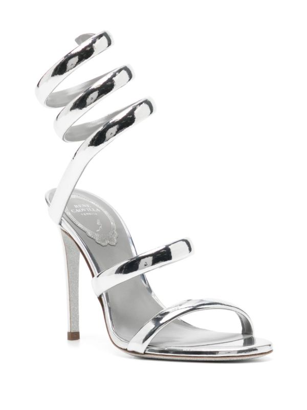Browns René Caovilla Silver Cleo 105 Leather Sandals | Browns Sandals