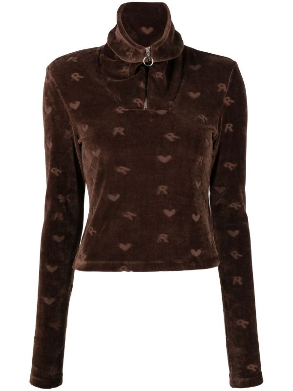 browns ROTATE BIRGER CHRISTENSEN Brown Mona Velour Long Sleeve Top | Browns T-Shirts & Jersey Shirts