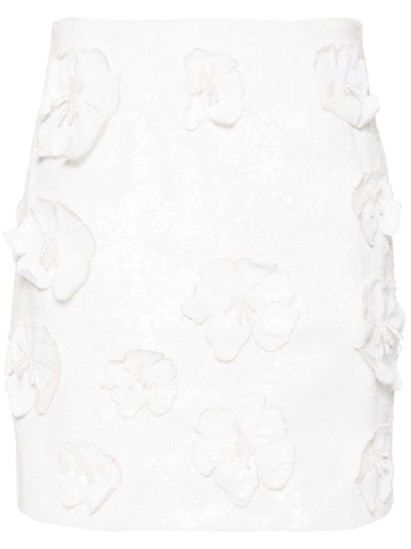 browns ROTATE BIRGER CHRISTENSEN White Floral-Appliqué Sequinned Mini Skirt | Browns A-Line Skirts