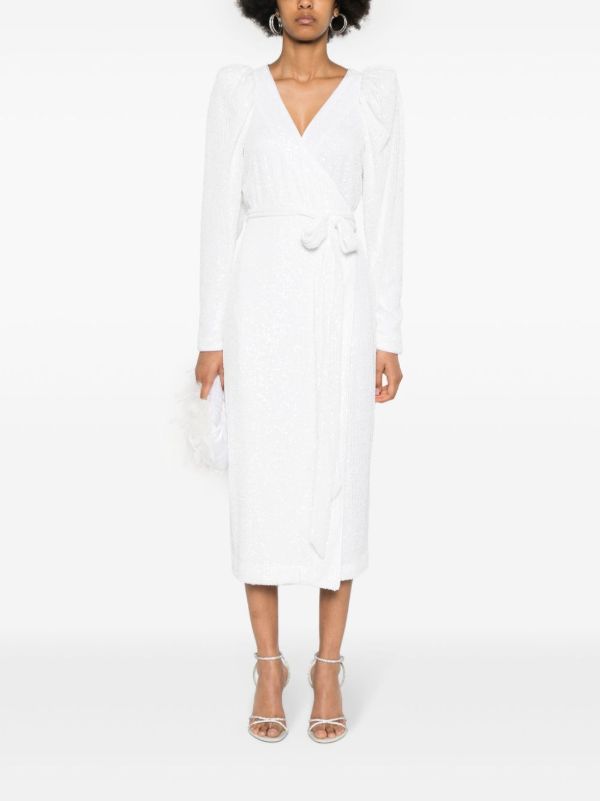 Browns ROTATE BIRGER CHRISTENSEN White Sequinned Midi Wrap Dress | Browns Bridal Dresses