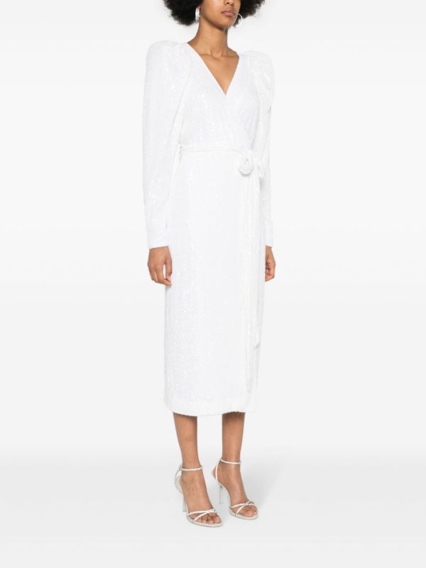 Browns ROTATE BIRGER CHRISTENSEN White Sequinned Midi Wrap Dress | Browns Bridal Dresses