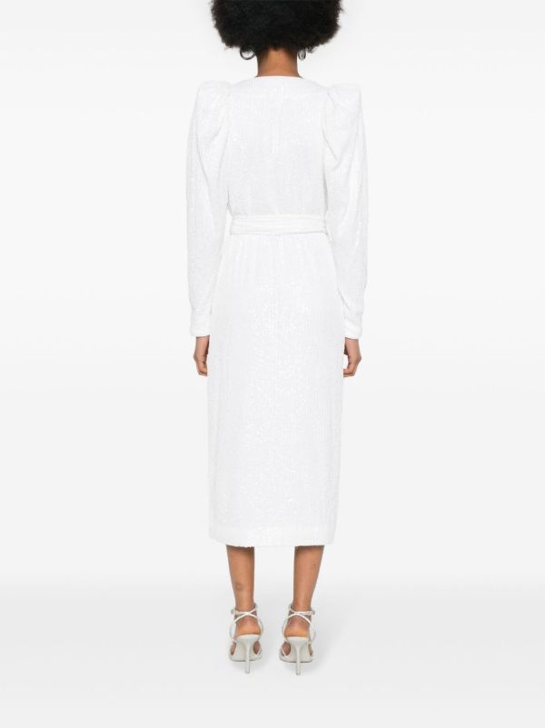 Browns ROTATE BIRGER CHRISTENSEN White Sequinned Midi Wrap Dress | Browns Bridal Dresses