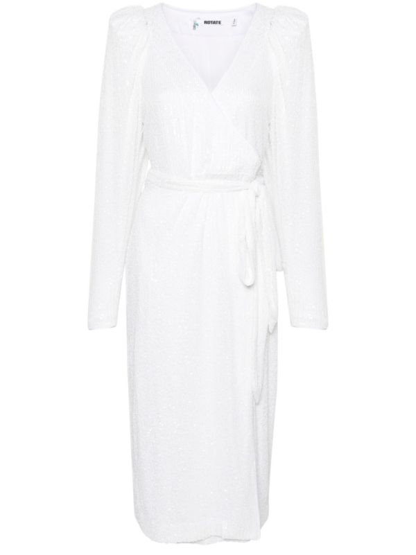 browns ROTATE BIRGER CHRISTENSEN White Sequinned Midi Wrap Dress | Browns Bridal Dresses