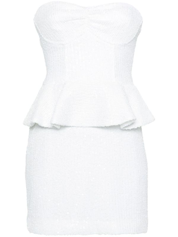 browns ROTATE BIRGER CHRISTENSEN White Sequinned Peplum Mini Dress | Browns Bridal Dresses
