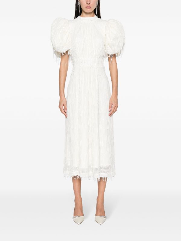 Browns ROTATE BIRGER CHRISTENSEN White Sequinned Puff-Sleeve Midi Dress | Browns Cocktail & Party Dresses
