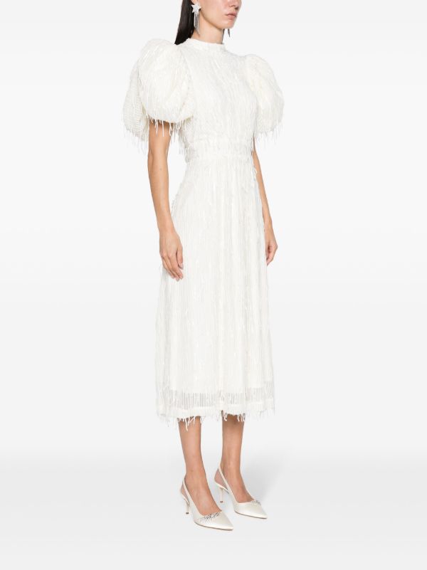 Browns ROTATE BIRGER CHRISTENSEN White Sequinned Puff-Sleeve Midi Dress | Browns Cocktail & Party Dresses