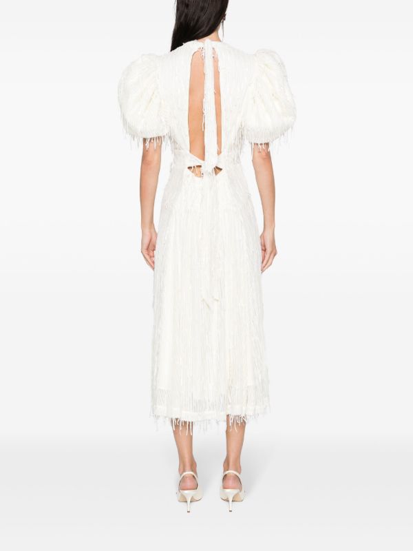 Browns ROTATE BIRGER CHRISTENSEN White Sequinned Puff-Sleeve Midi Dress | Browns Cocktail & Party Dresses