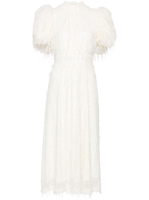 browns ROTATE BIRGER CHRISTENSEN White Sequinned Puff-Sleeve Midi Dress | Browns Cocktail & Party Dresses