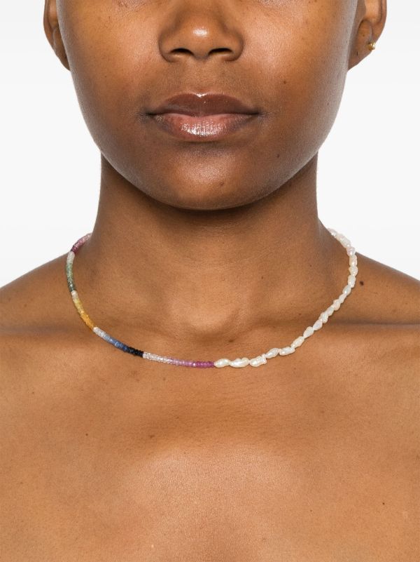 Browns Roxanne First 9kt Yellow Gold Multicolour Bead Necklace | Browns Necklaces