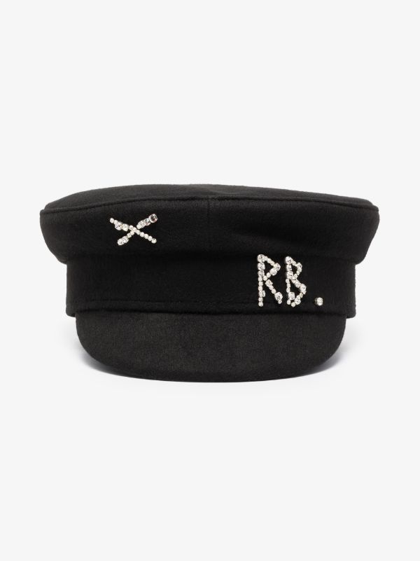 browns Ruslan Baginskiy black embellished wool baker boy hat | Browns Hats