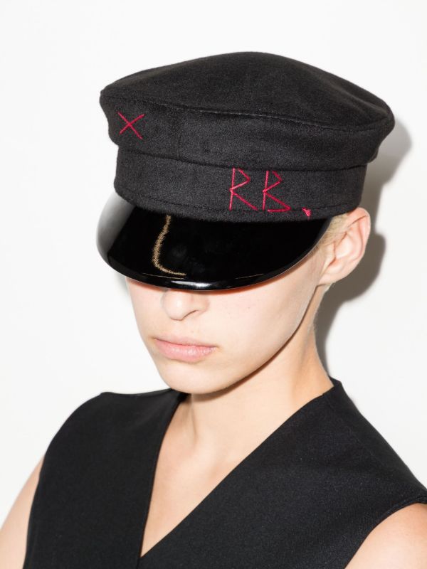 Browns Ruslan Baginskiy Black Monogram Embroidered Wool Baker Boy Hat | Browns Hats
