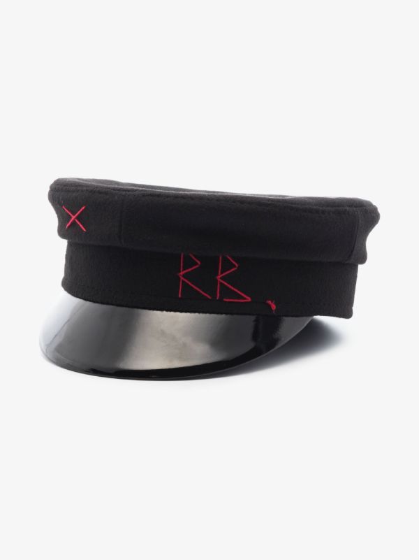 Browns Ruslan Baginskiy Black Monogram Embroidered Wool Baker Boy Hat | Browns Hats