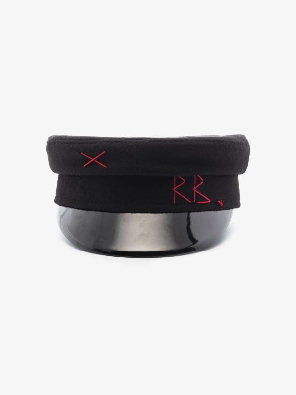 browns Ruslan Baginskiy black monogram embroidered wool baker boy hat | Browns Hats