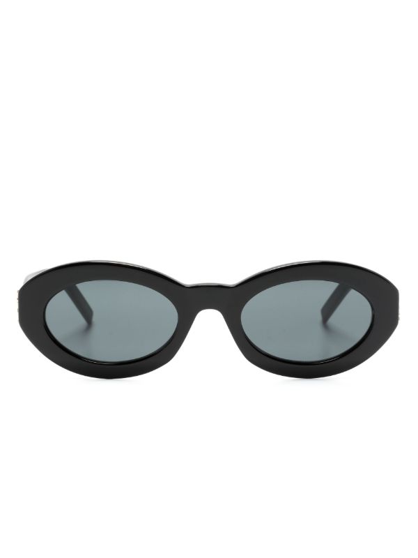 browns Saint Laurent Eyewear Black Monogram Oval-Frame Sunglasses | Browns Sunglasses