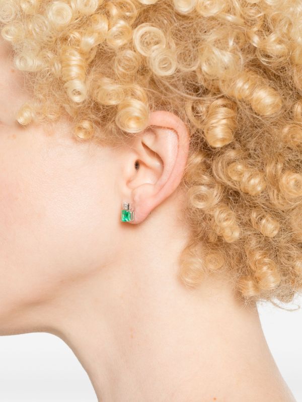 Browns Sauer 18K White Gold Agnes Emerald And Diamond Stud Earrings | Browns Fine Earrings