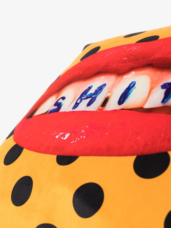 Browns Seletti Yellow Polka Dot Lip Print Cushion | Browns Cushions