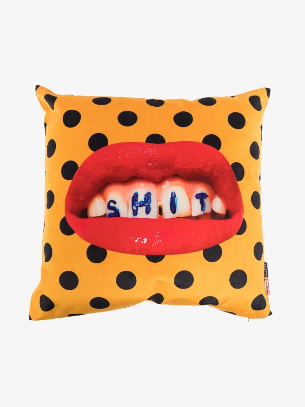 browns Seletti yellow polka dot lip print cushion | Browns Cushions