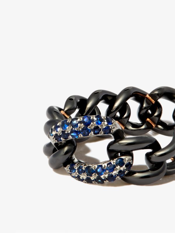 Browns SHAY 18K Black Gold Curb Chain Sapphire Ring | Browns Rings