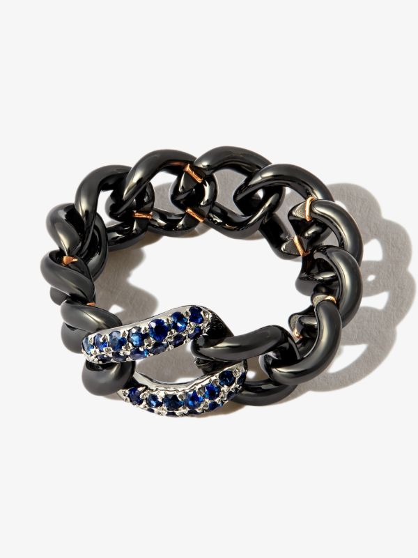 browns SHAY 18K black gold curb chain sapphire ring | Browns Rings