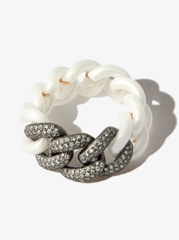 browns SHAY 18K black gold curb link diamond ring | Browns Rings