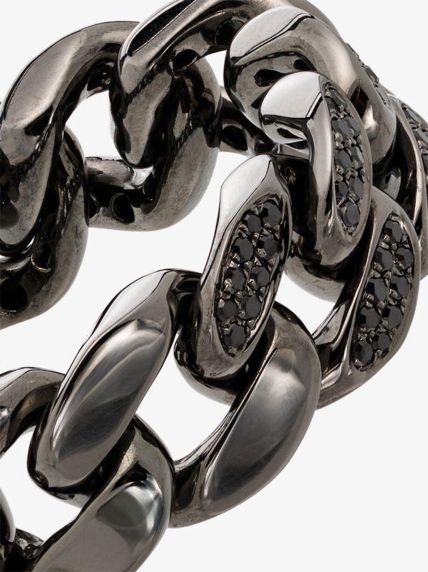 Browns SHAY 18K Black Gold Flat Link Diamond Ring | Browns Rings