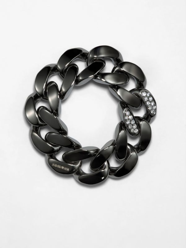Browns SHAY 18K Black Gold Flat Link Diamond Ring | Browns Rings