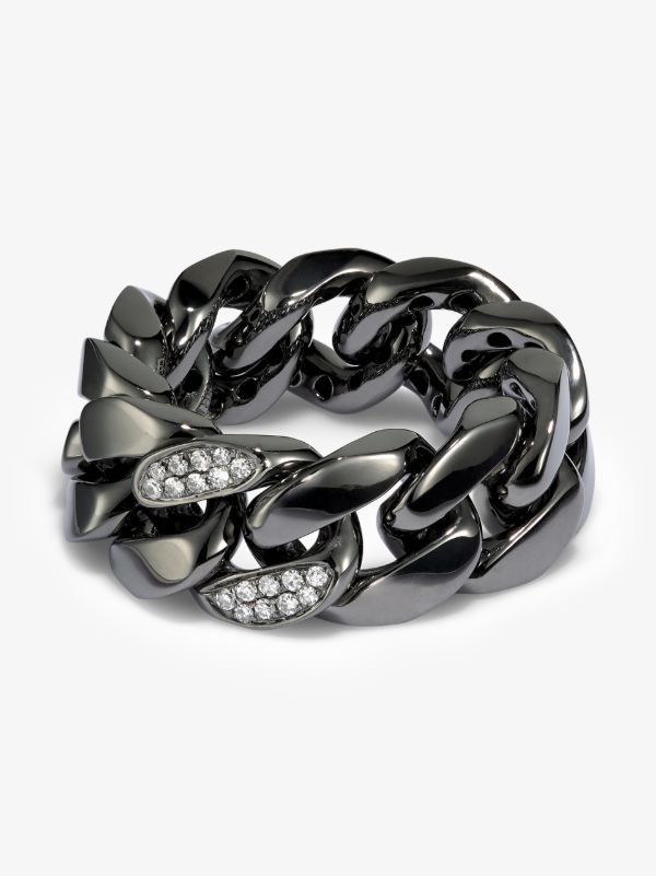 browns SHAY 18K black gold flat link diamond ring | Browns Rings