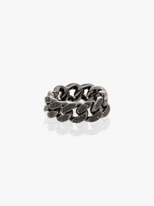 browns SHAY 18K black gold flat link diamond ring | Browns Rings