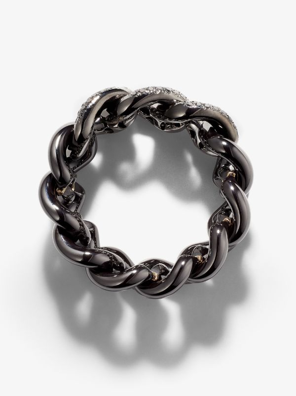 Browns SHAY 18K Black Gold Mini Link Diamond Ring | Browns Rings