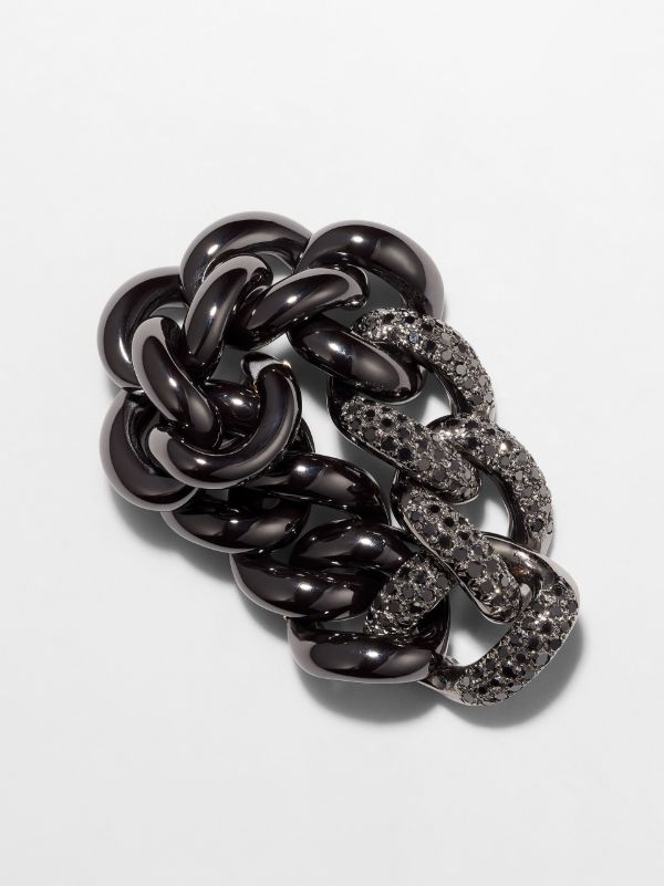 Browns SHAY 18K Black Gold Mini Link Diamond Ring | Browns Rings